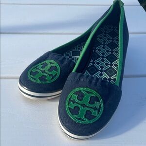 Tory Burch Navy and Green Flats